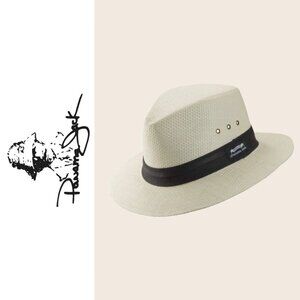 Panama Jack Men's Large Natural Matte Toyo Straw Safari Sun Hat Black Band